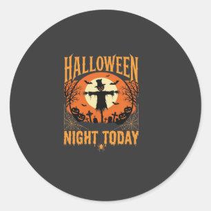 Sticker Rond Épouvantail de cimetière de nuit d'Halloween Vecte