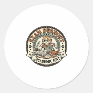 Sticker Rond Épuisement professionnel Examen Chat Académique Ép