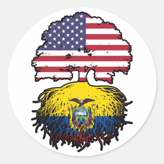 Sticker Rond Equateur Drapeau Equatorien Américain Arbre (Devant)