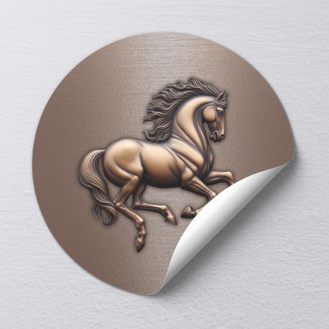 Sticker Rond Equine Cheval Moderne Texture Cuivre Élégante (Créateur téléchargé)