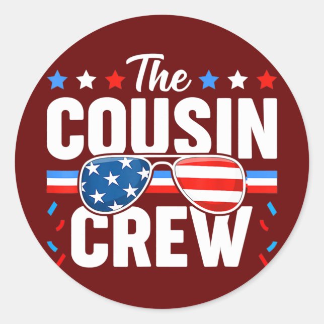 Sticker Rond Équipe Cousin 4 juillet Famille Patriotique Améric (Devant)