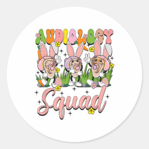 Sticker Rond Équipe d'audiologie Funny Lapin de Pâques