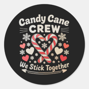 Sticker Rond Équipe de bonbons en canne Cœur Fête de Noël Famil