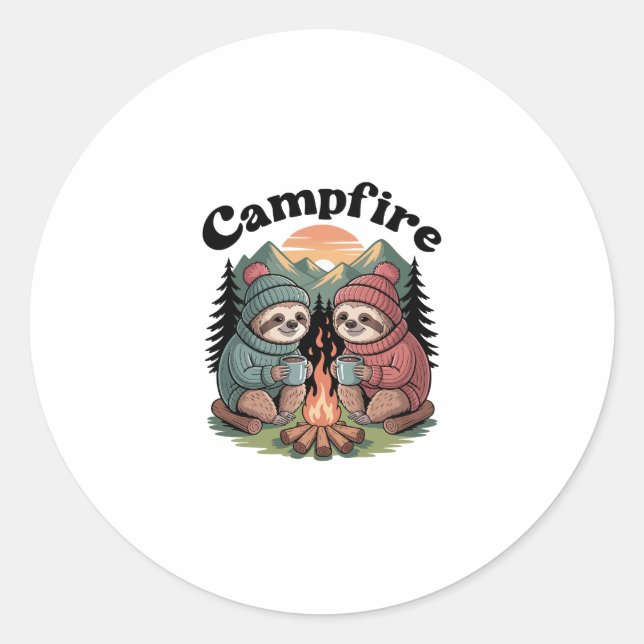 Sticker Rond Équipe de camping Sloth Feu de camp officiel (Devant)
