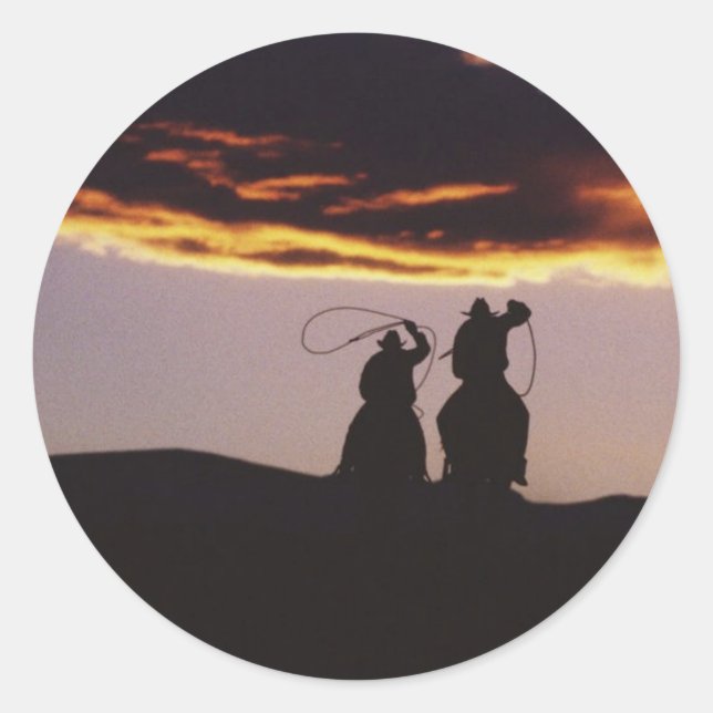 Sticker Rond Équipe de Cowboy avec Lassos (Devant)