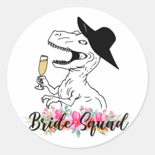 Sticker Rond Équipe de mariée Dinosaure Demoiselle d'honneur Fl