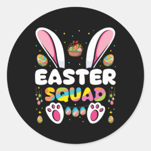 Sticker Rond Équipe de Pâques Chasse aux Oeufs Groupe lapin Cor