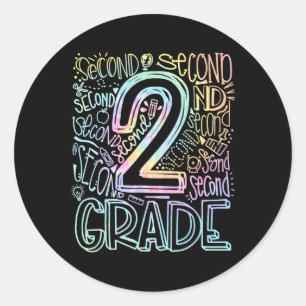 Sticker Rond Équipe de typographie de 2e année Tie Dye Deuxième