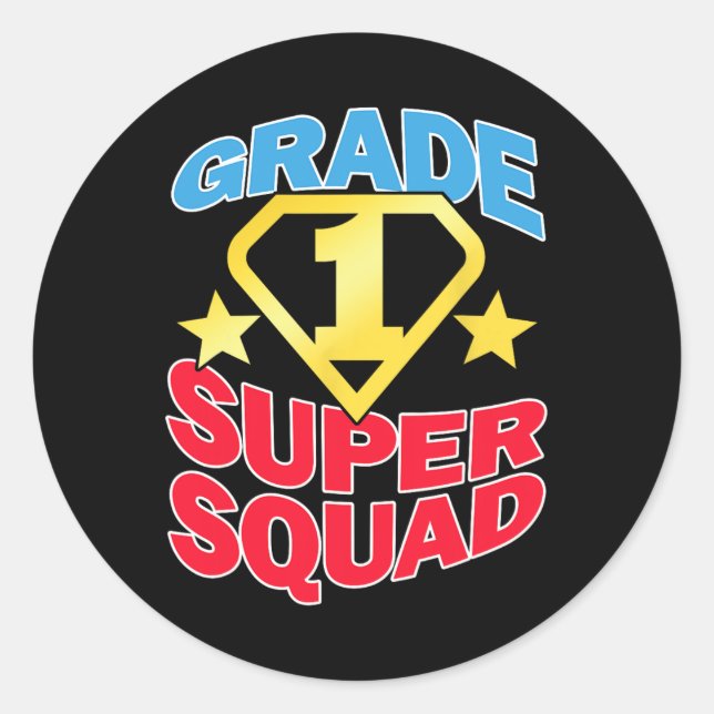 Sticker Rond Équipe d'enseignants superhero de 1re année (Devant)