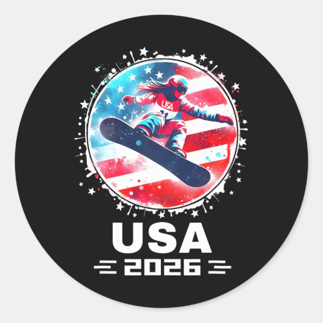 Sticker Rond Équipe des États-Unis Drapeau 2026 Femmes Snowboar (Devant)
