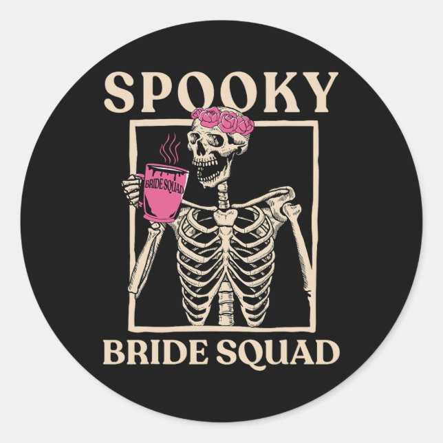 Sticker Rond Équipe éffrayante de mariées Squelette Halloween B (Devant)
