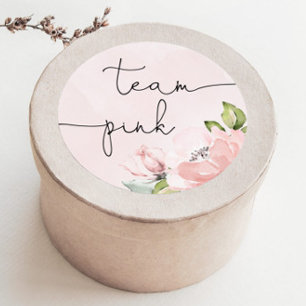 Sticker Rond Équipe fille révélation de sexe rose floral, équip