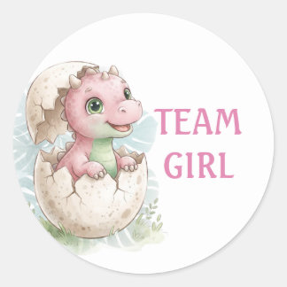 Sticker Rond Équipe Fille Révélation Du Sexe Du Bébé Dinosaure