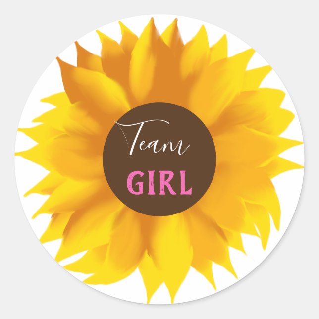 Sticker Rond Équipe Fille Tournesol, Fête de Révélation de genr (Devant)