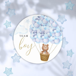 Sticker Rond Équipe Garçon Ours en Peluche Bleu Vote Révélation