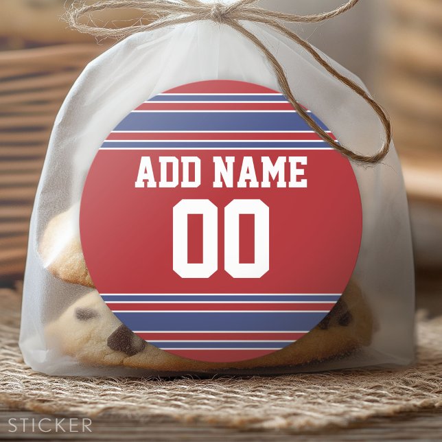Sticker Rond Équipe Jersey avec nom et numéro personnalisés (Custom Sticker for Party Favors and Envelopes)