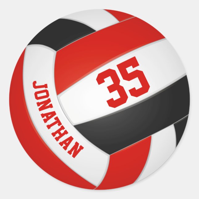Sticker Rond équipe noire rouge couleurs garçons filles volley- (Devant)
