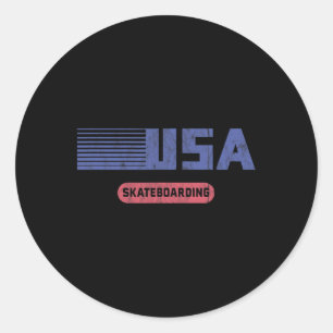 Sticker Rond Équipe Rétro Usa Skateboard Américain Vintage