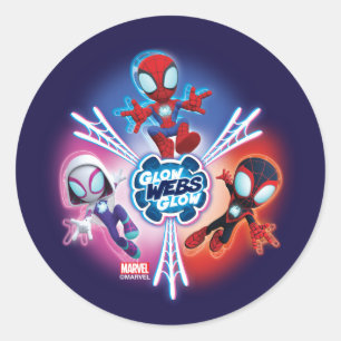 Sticker Rond Équipe Spidey Toiles Lumineuses Graphique Lumineux