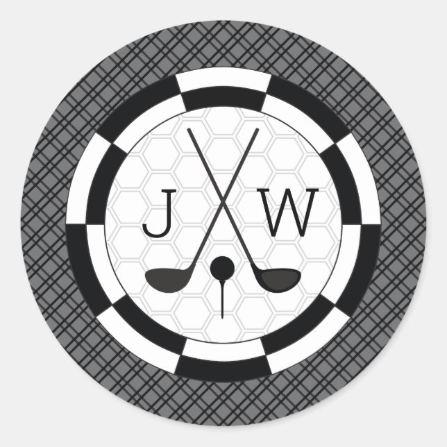 Sticker Rond Équipement de golf moderne Motif et Monogramme (Devant)