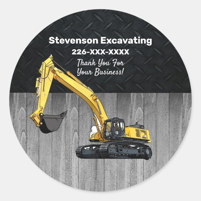 Sticker Rond Équipement lourd Merci d'excavateur d'entreprise (Devant)