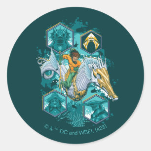 Sticker Rond Équitation Aquaman À Cheval Dans Les Royaumes