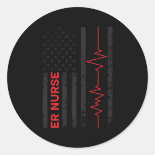 Sticker Rond Er Nurse Us Drapeau Urgence Infirmière Urgence Sal
