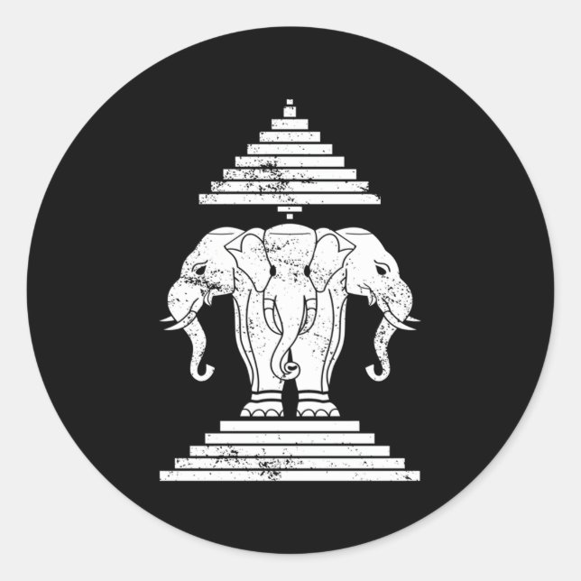 Sticker Rond Erawan Sabaidi Salutation 3 Headed Elephant Kingdo (Devant)