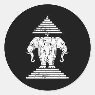 Sticker Rond Erawan Sabaidi Salutation 3 Headed Elephant Kingdo