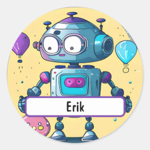 Sticker Rond Erik the Brainy Bot with Custom Nametag