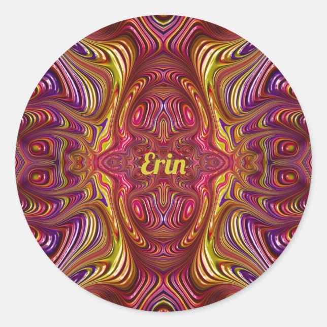Sticker Rond ERIN ~ Conception fractale multicolore ~ (Devant)