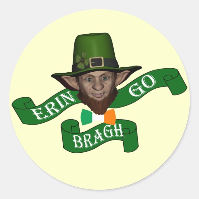 Sticker Rond Erin go bragh drôle leprechaun (Devant)