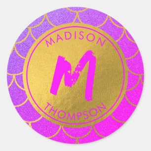 Sticker Rond Escaliers de sirène or Parties scintillant rose Mo