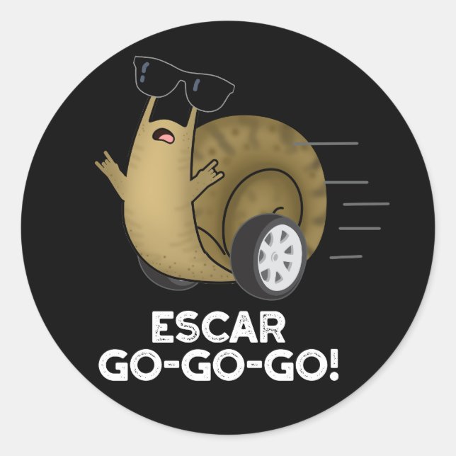 Sticker Rond Escar-go-go-go Funny French Snail Pun Dark BG (Devant)