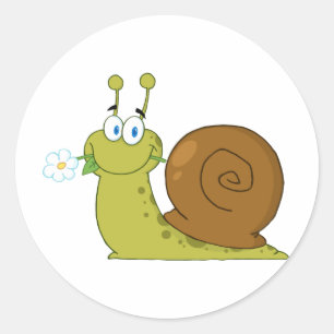 Sticker Rond Escargot Avec Fleur Dans Sa Bouche