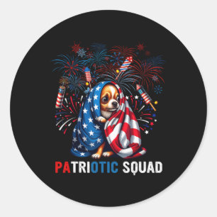 Sticker Rond Escouade patriotique 4 juillet Chihuahua Feu de Pe