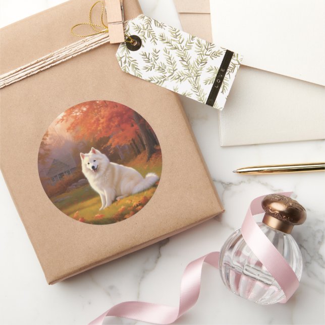 Sticker Rond Eskimo américain en automne Leaves automne inspiré (Cadeaux)