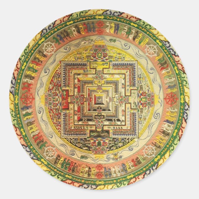 STICKER ROND ESOTERIE COLORÉE MANDALA TIBÉTAIN (Devant)