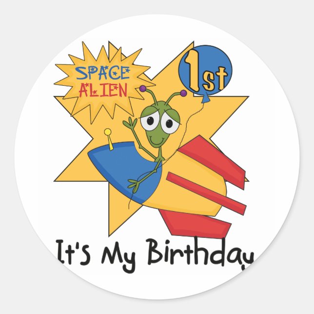 Sticker Rond Espace Alien 1er Anniversaire Tshirts et cadeaux (Devant)