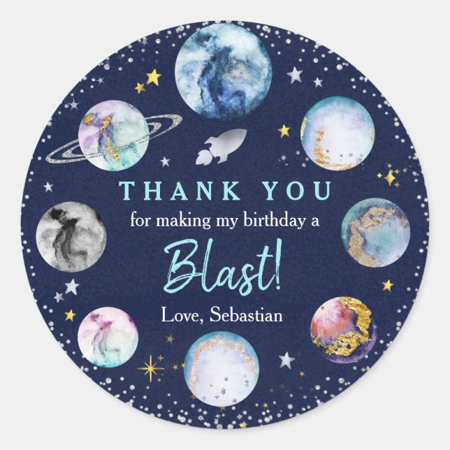 Sticker Rond Espace Anniversaire Premier Voyage Autour Du Solei (Devant)