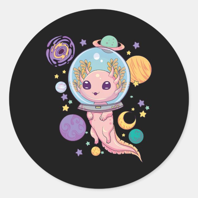 Sticker Rond Espace Axolotl Kawaii Pastel Goth Anime Aesthétiqu (Devant)