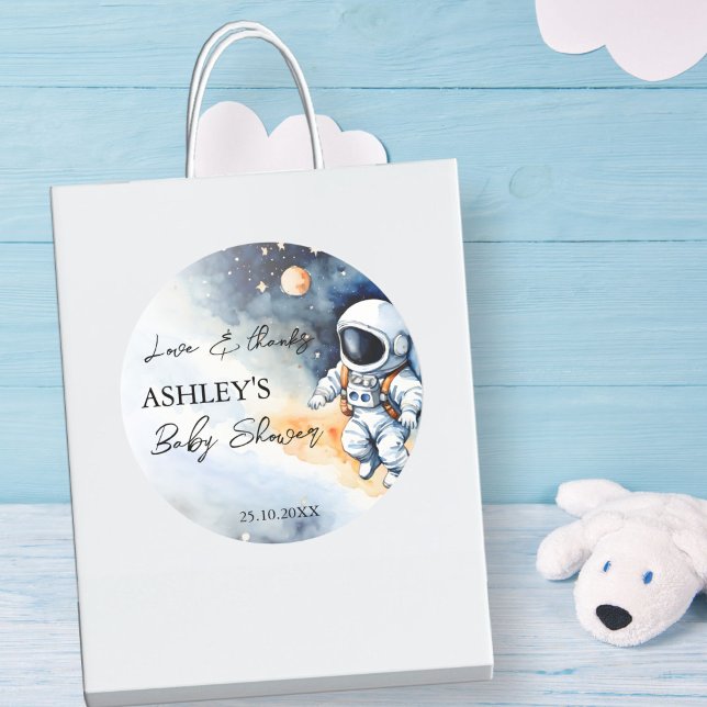 Sticker Rond Espace extérieur astronaute baby shower merci pour (Outer space astronaut baby shower thank you favor classic round sticker favor gift stickers)