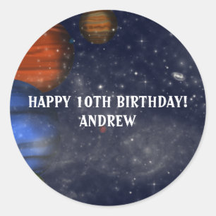 Sticker Rond Espace extra-atmosphérique avec planètes et galaxi