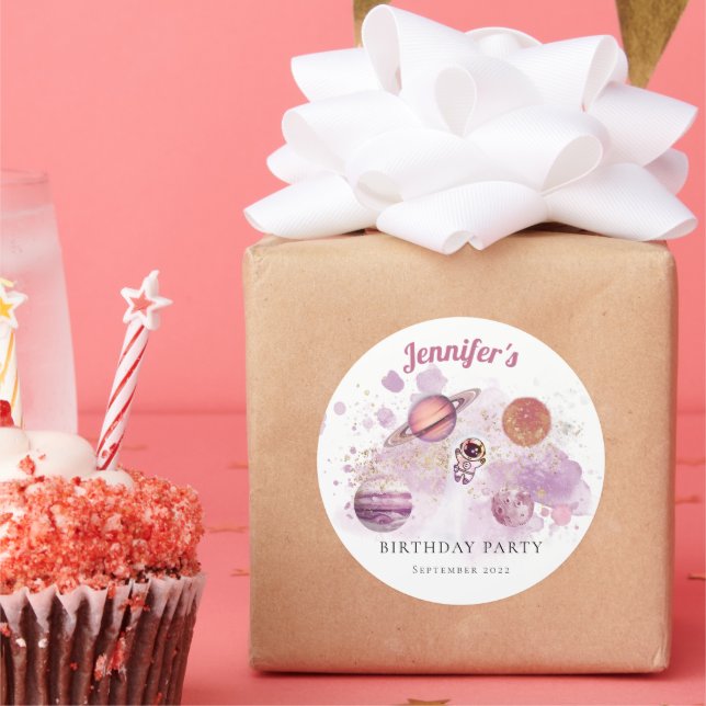 Sticker Rond Espace extra-atmosphérique Fille rose Rocket Planè (Fête)