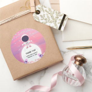 Sticker Rond Espace extra-atmosphérique rose Petit explorateur 