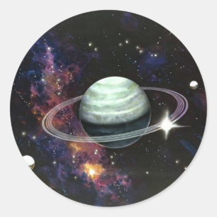 Sticker Rond Espace, Saturne Anneaux & Lunes