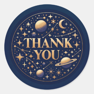 Sticker Rond Espace Thématique Étoile Et Planète Merci