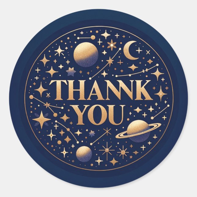 Sticker Rond Espace Thématique Étoile Et Planète Merci (Devant)