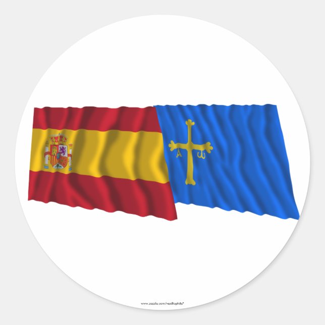 Sticker Rond Espagne et Asturies agitant des drapeaux (Devant)