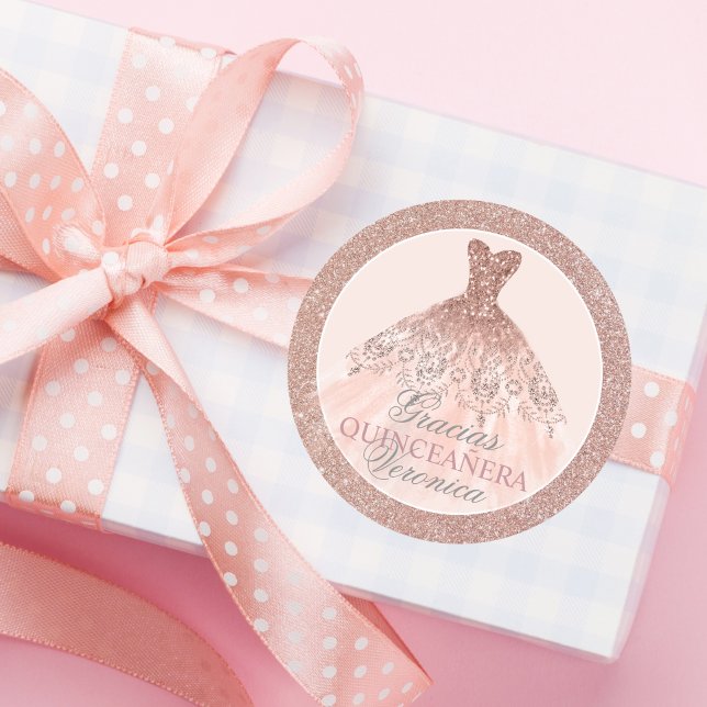 Sticker Rond Espagnol Quinceañera Mis Quince Rose Merci (Créateur téléchargé)
